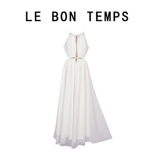 【LBT】ins风白色吊带长裙女 方领腰部镂空圆环扣高开叉度假裙