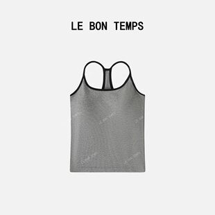 LBT辣妹款细肩带交叉背心女夏季高弹力背心灰色无袖垂坠显瘦上衣