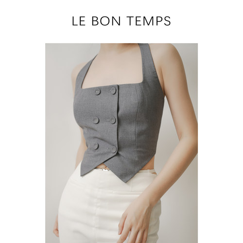【LE BON TEMPS】复古西装小吊带露背设计性感短款上衣C801015