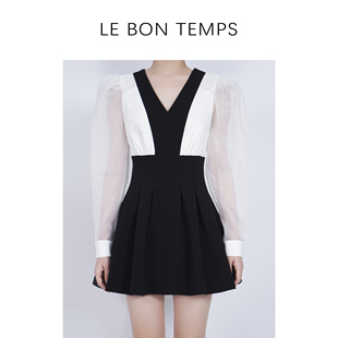 【LE BON TEMPS】法式V领气质显瘦连衣裙c800845