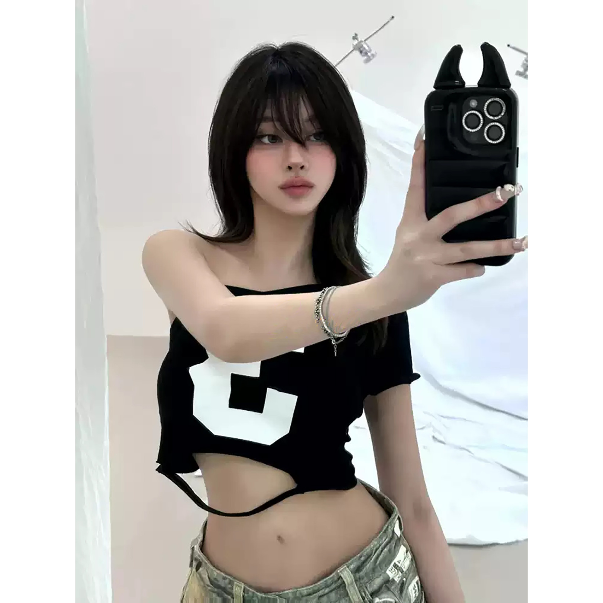 日本offcat美式辣妹街头字母印花数字3运动休闲短款短袖背心上衣