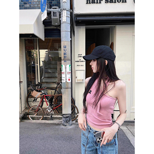 短款 日本offcat设计感小众挂脖针织吊带背心女夏季 斜肩露肩上衣潮