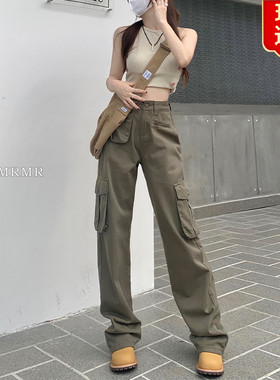 日本offcat美式军绿色工装裤女春季2025新款高腰直筒宽松阔腿牛仔