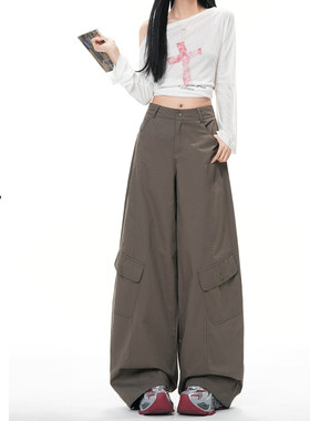 日本offcat军绿色工装阔腿裤女秋冬2025新款高腰多口袋松弛感宽松