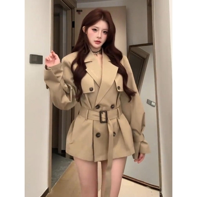 日本offcat卡其色小个子风衣外套女2025秋新款高级感正肩短款英伦