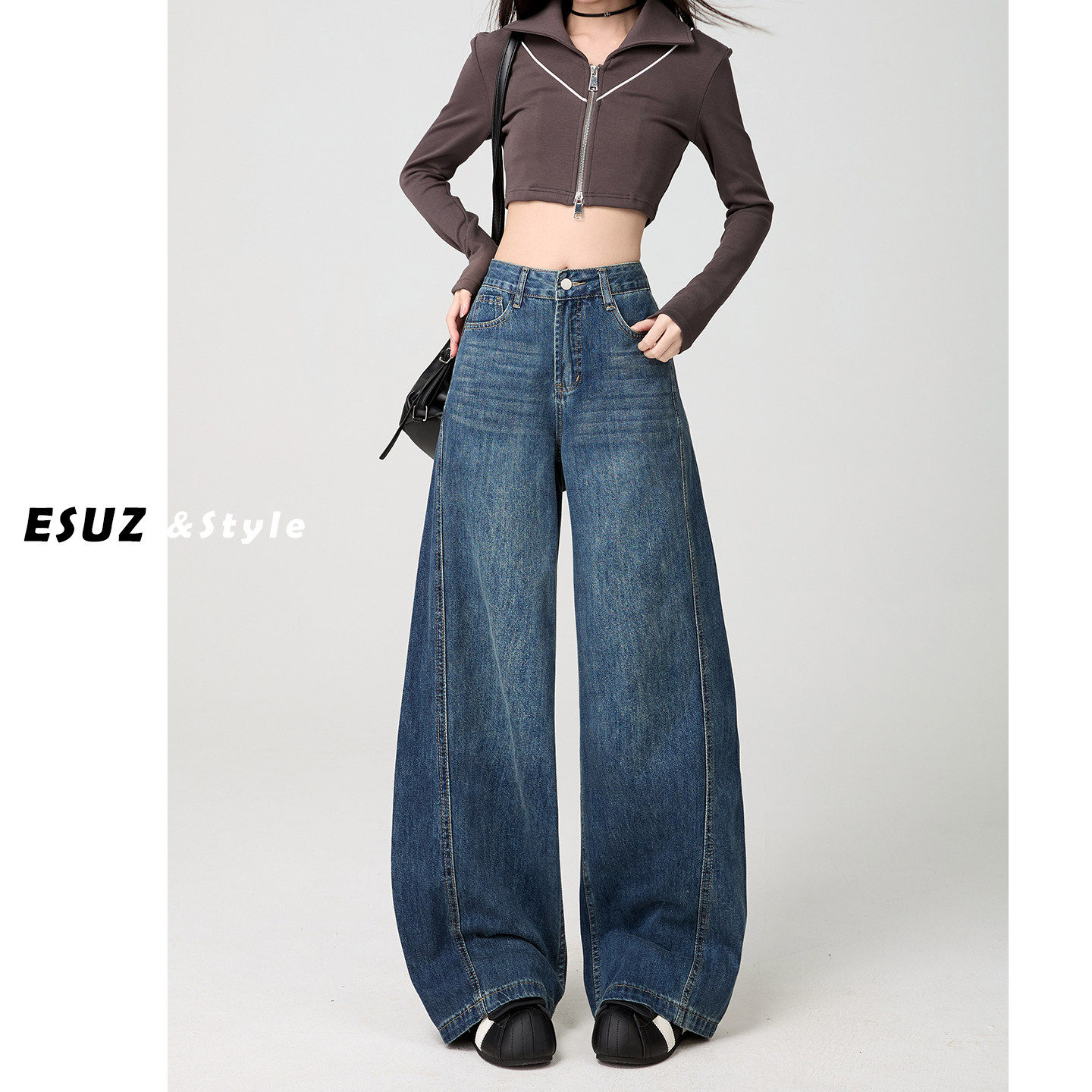 日本offcat美式复古弯刀阔腿牛仔裤女2025秋冬新款高腰宽松休闲直