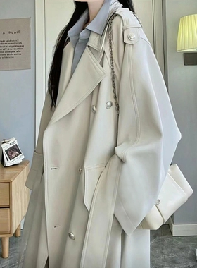日本offcat白色风衣外套女2025春秋新款中长款韩系高级感英伦风休