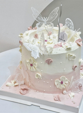 网红银色黑色白色蝴蝶蛋糕装饰插件小仙女女神公主女孩生日插牌