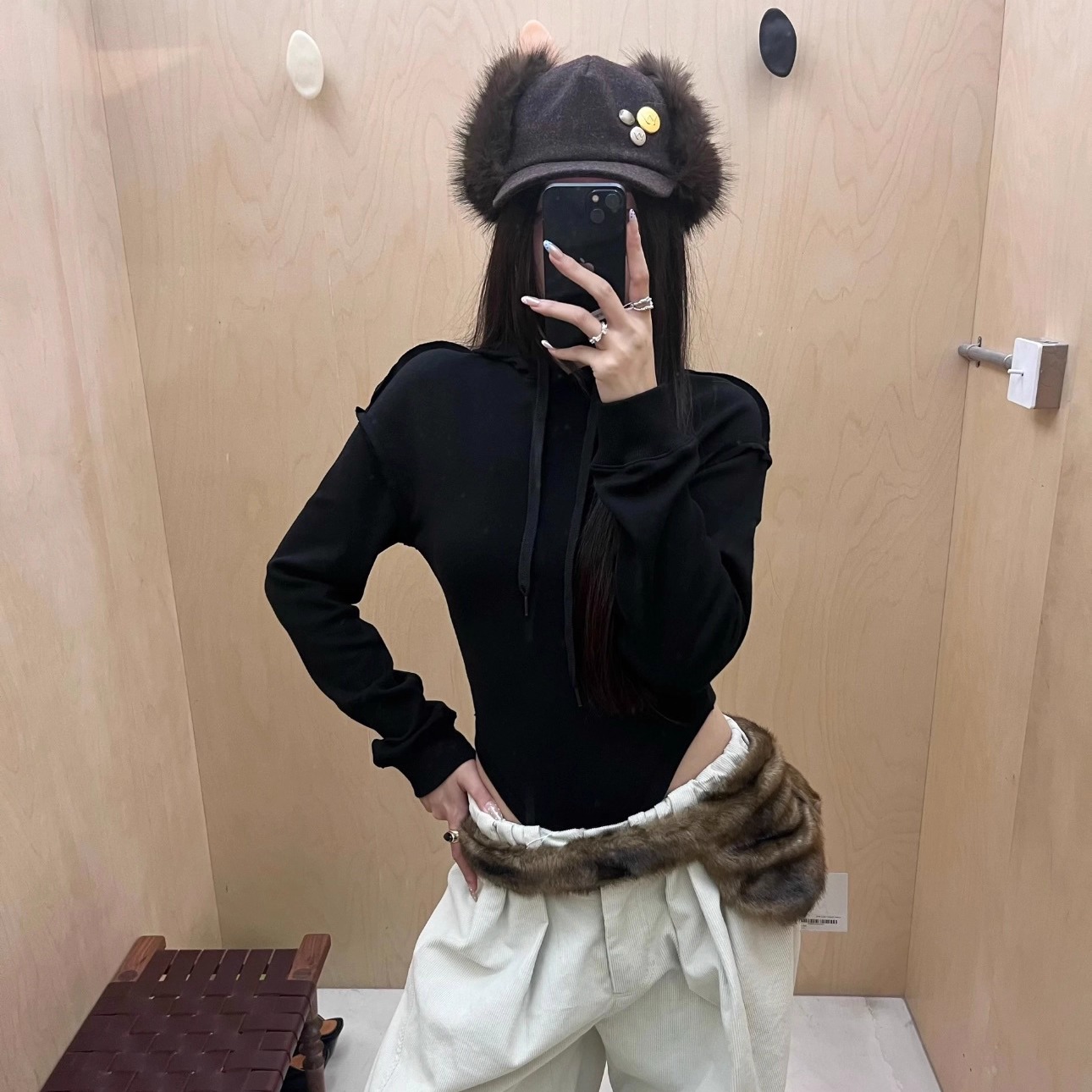 Narcos25秋新款 辣妹风纯欲性感抽绳连帽落肩连体卫衣女修身显瘦