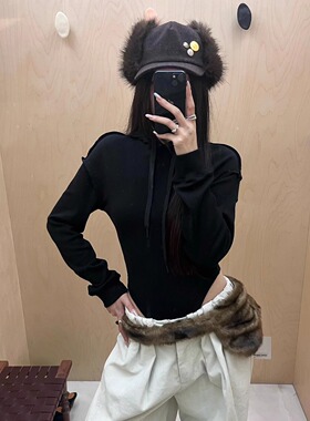 Narcos25秋新款 辣妹风纯欲性感抽绳连帽落肩连体卫衣女修身显瘦