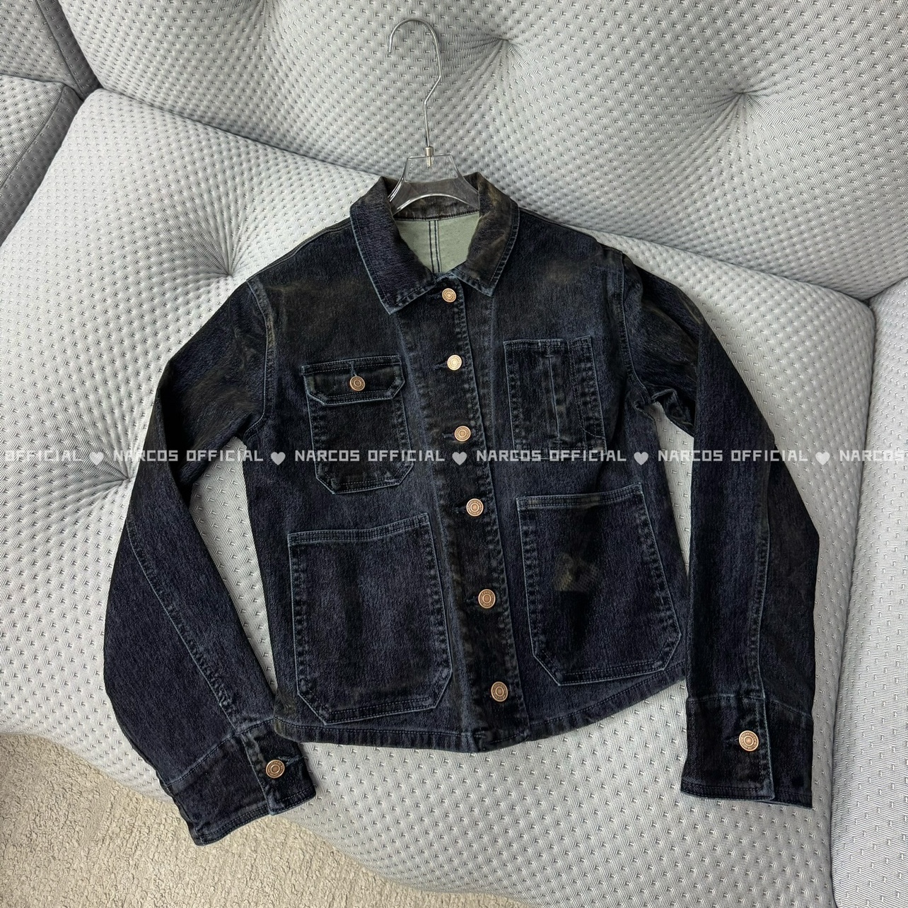 Narcos25秋新款 复古机车风植绒染色牛仔外套女修身显瘦短款上衣