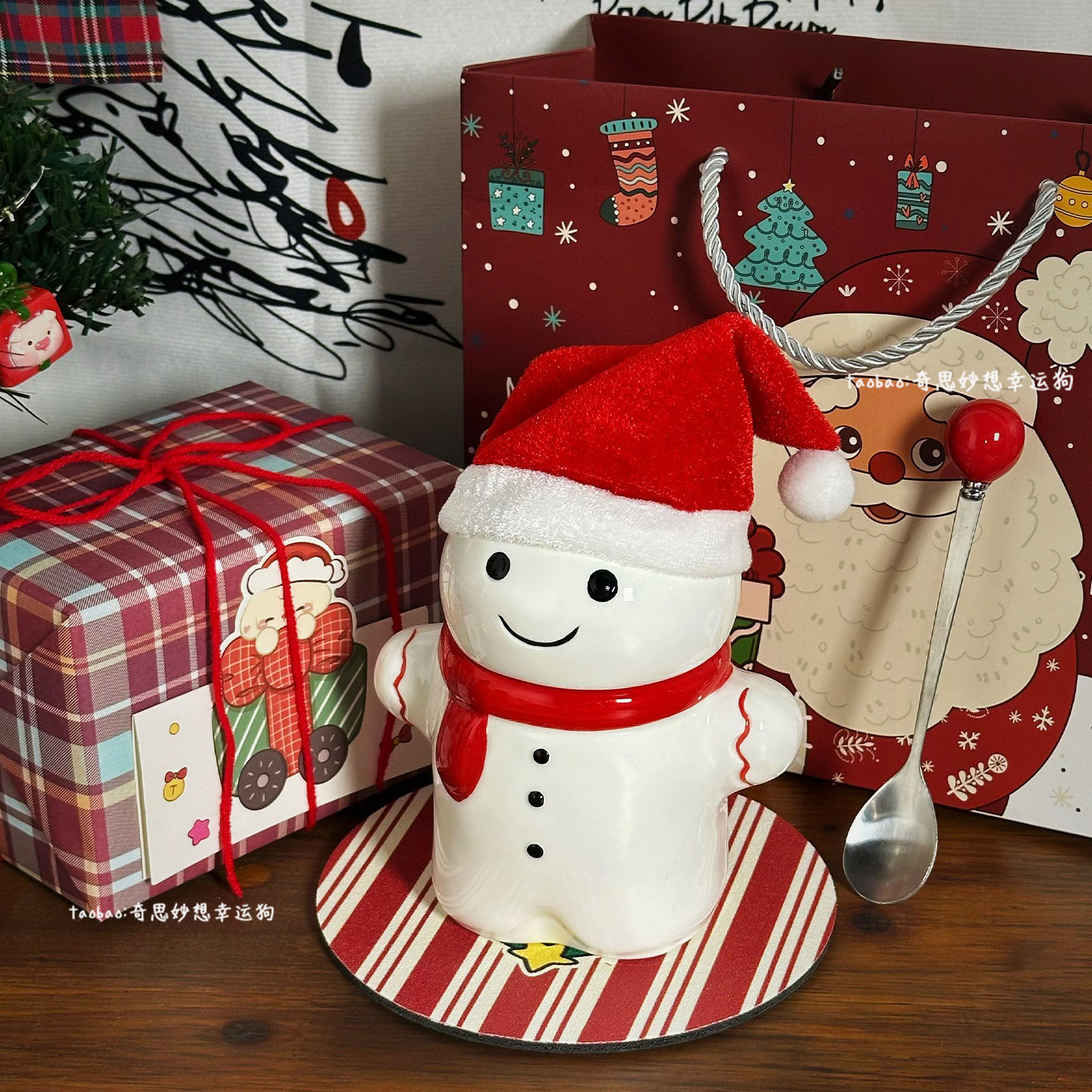 可爱呆萌雪人宝宝陶瓷马克杯带盖勺实用喝水杯子送好友圣诞节礼物