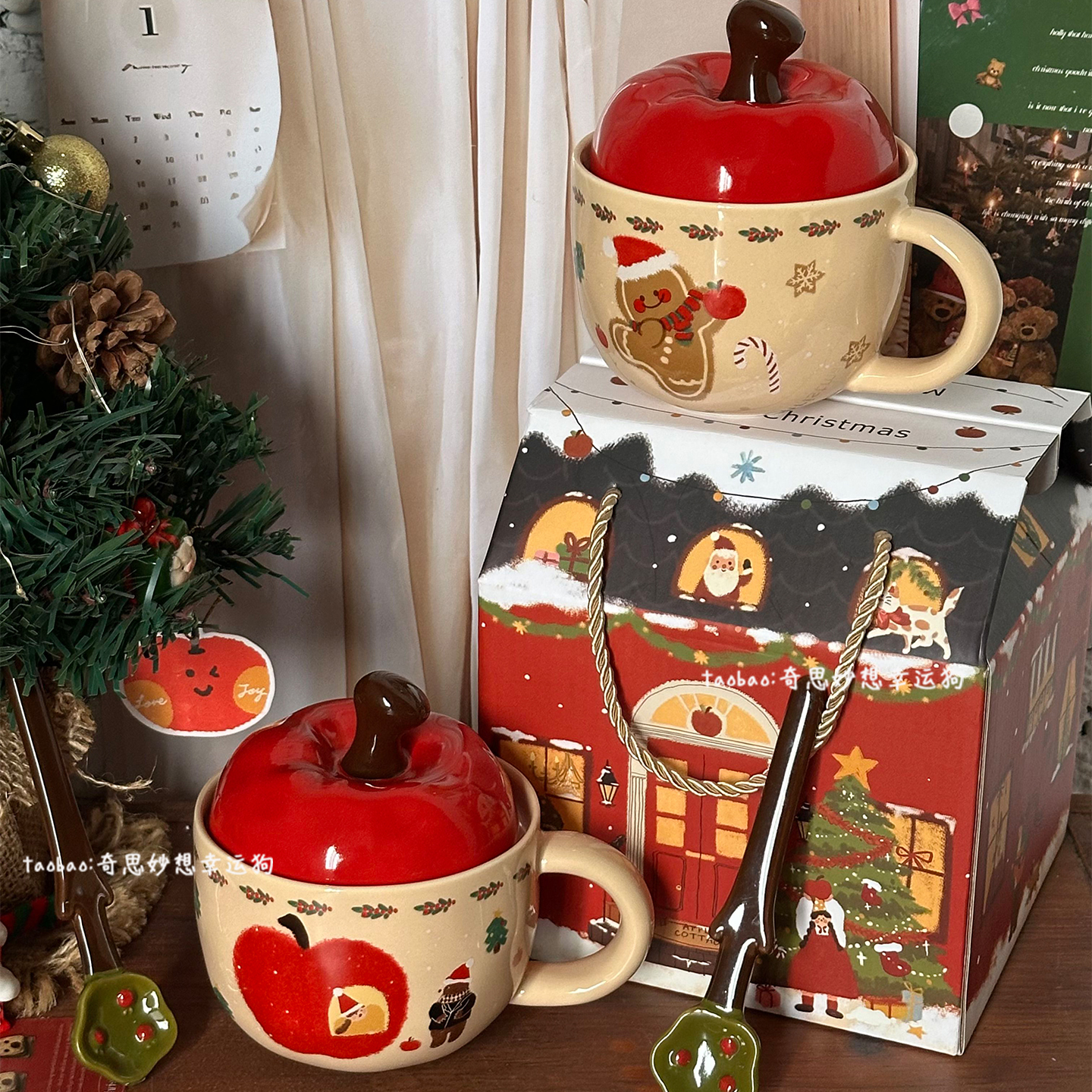 可爱苹果陶瓷马克杯圣诞节伴手礼