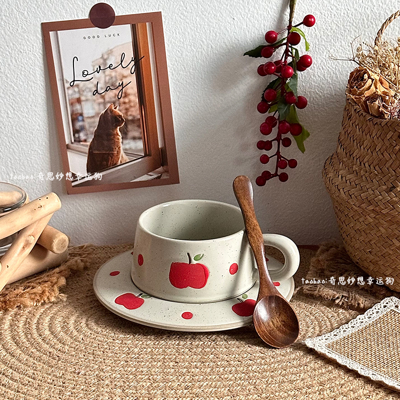 美式复古粗陶咖啡杯碟精致伴手礼