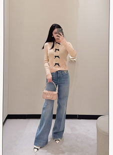 李亚男2026年春季高端名媛精致女人味蕾丝拼接针织蝴蝶结 女 毛衣