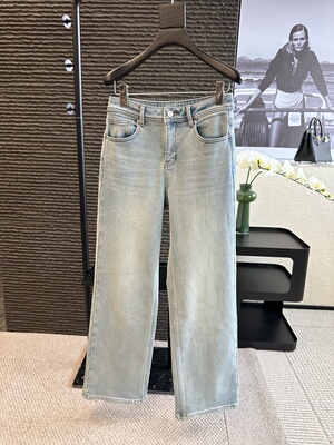 加绒高弹力浅牛仔蓝牛仔裤