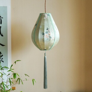 流苏花苞灯笼布艺书房茶室玄关吊灯 物几空间宋代美学杏花疏影中式