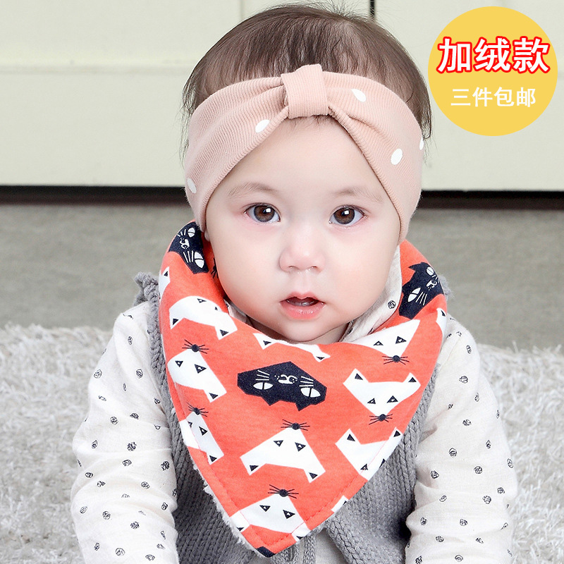 冬季加绒纯棉加厚三角巾婴儿按扣口水巾宝宝围嘴保暖围巾