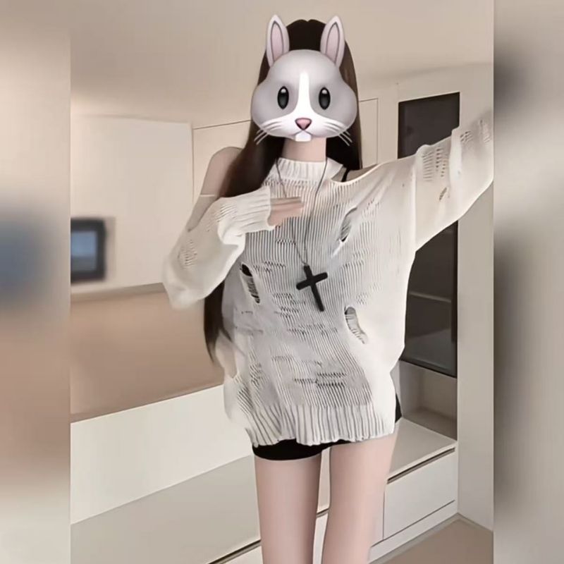 套装女夏季美式辣妹风穿搭一整套镂空针织防晒罩衫吊带短裤三件套