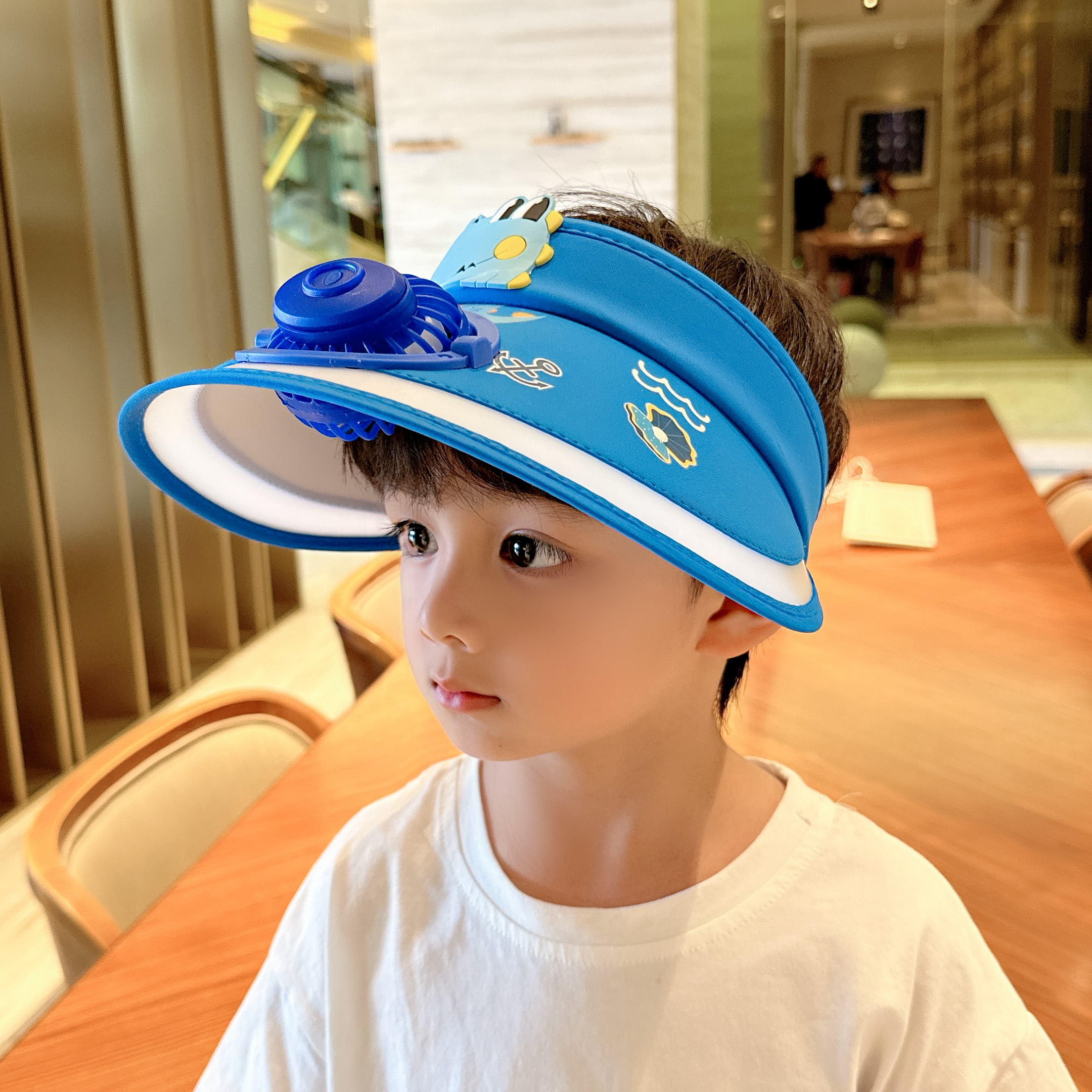 儿童防晒帽夏季充电带风扇帽