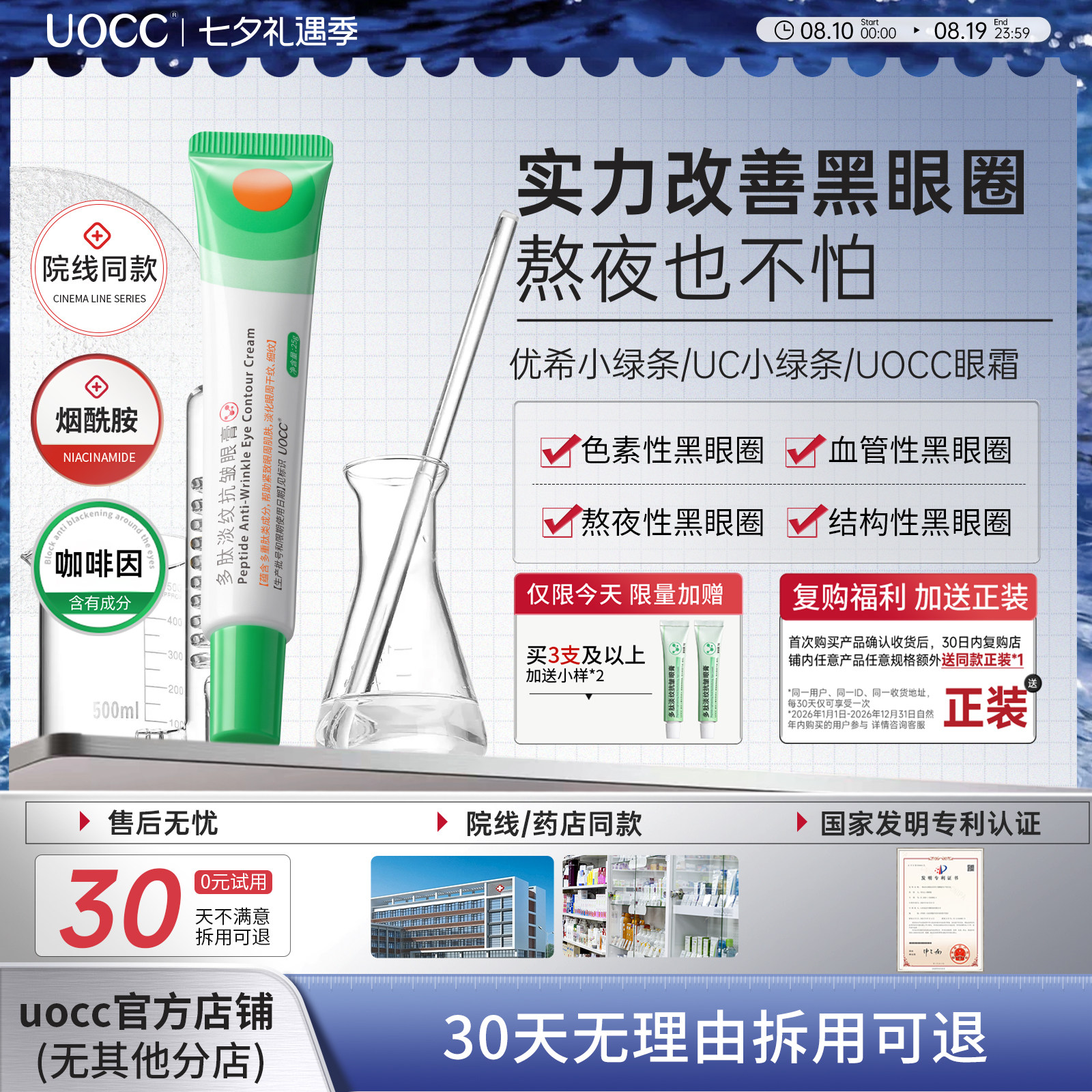 uocc眼霜优希小绿条uc小绿条uocc小绿条眼膏多肽淡纹焕活眼霜淡化