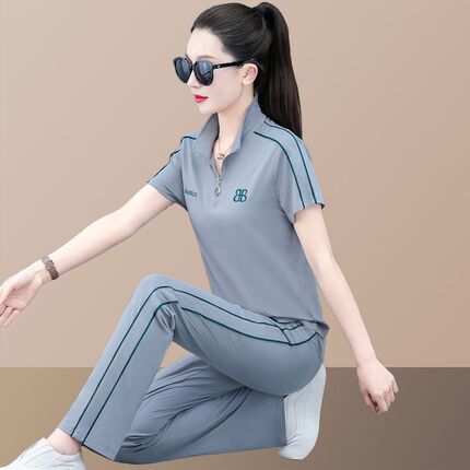 官网迈耐克斯运动服套装女夏季新款时尚立领薄冰丝短袖洋气休闲服
