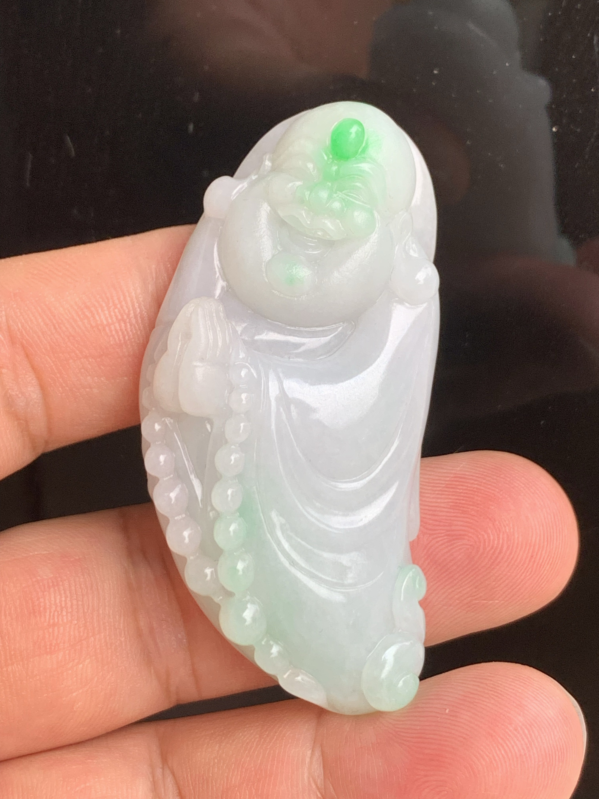 天然缅甸翡翠A货糯种阳绿精品巧色逍遥佛吊坠