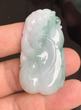 天然缅甸翡翠A货糯种飘花带洒金精品如意吊坠男女同款时尚玉坠
