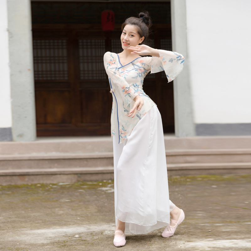 日本无印MUJIE古典舞练功服女舞蹈服装飘逸身韵纱衣中国舞民族舞