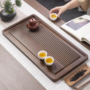 日本品质竹制大块茶盘家用排水式 茶台干泡盘 功夫茶托盘电木款 日式