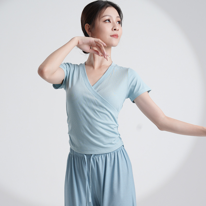 日本无印MUJIE夏秋专业中国古典舞蹈练功服女成人修身短袖袖上衣