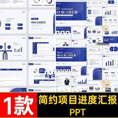 高级蓝色简约高端大气项目进度汇报工作总结计划述职报告PPT模板