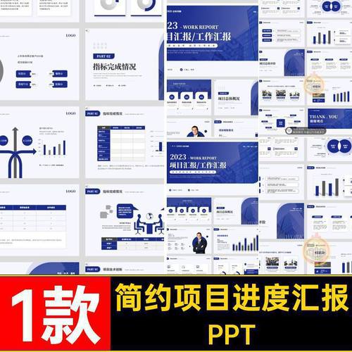 高级蓝色简约高端大气项目进度汇报工作总结计划述职报告PPT模板