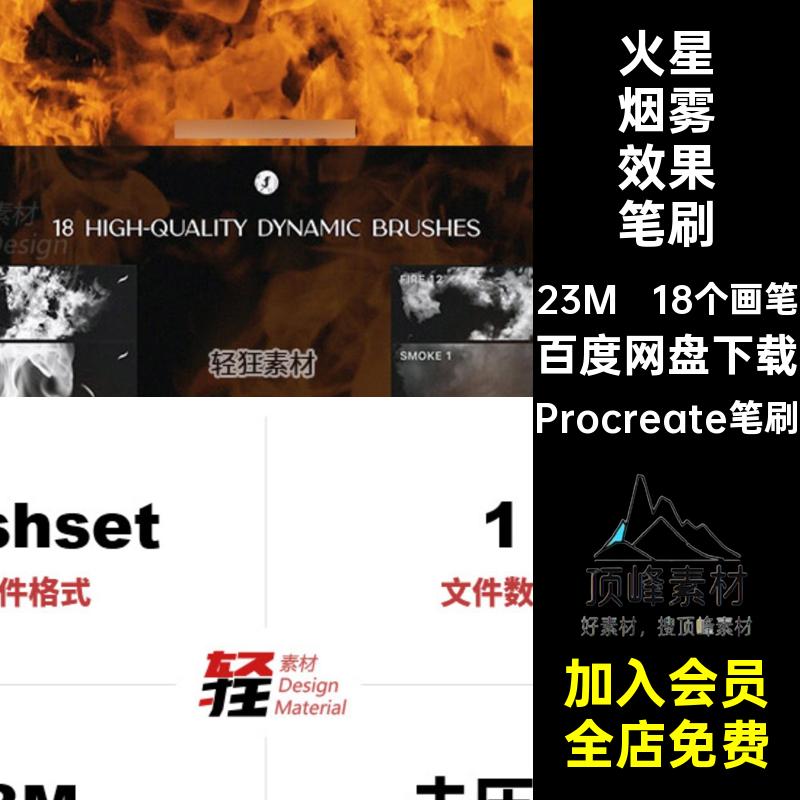 火苗效果笔刷Procreate笔刷艺术火星真实感ipad火焰18个画笔素材