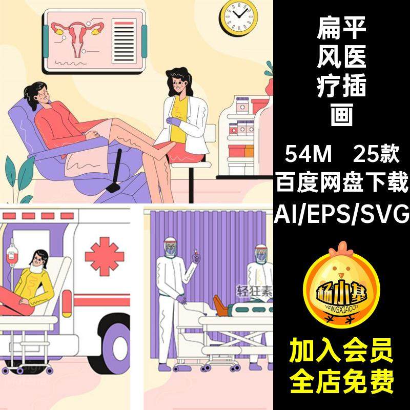 扁平风医院医疗科室医生护士治疗病人就诊场景插画矢量AI设计素材