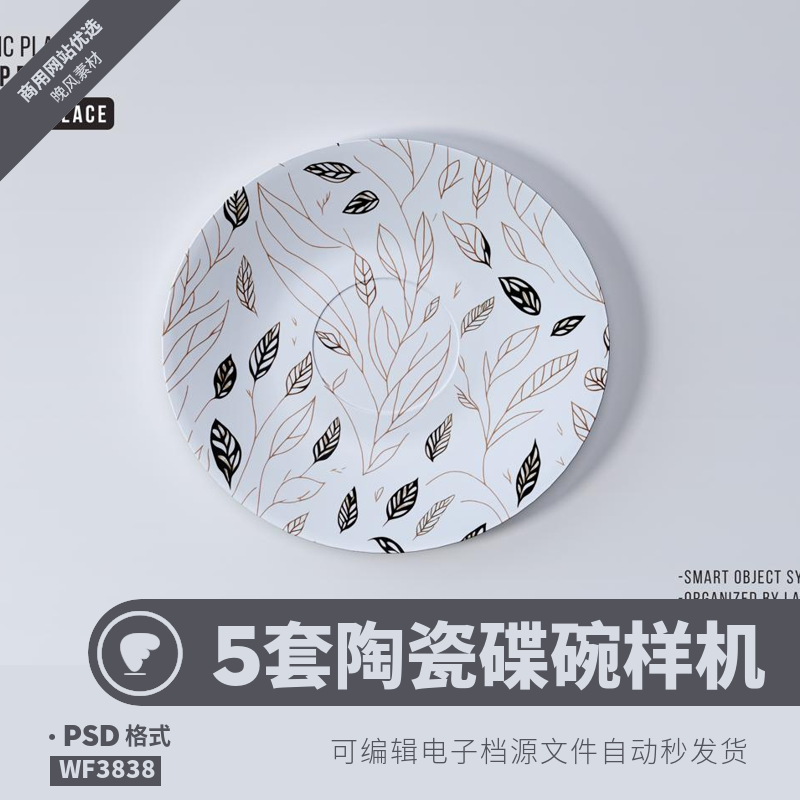 陶瓷碟子饭菜碗效果展示样机贴膜模型模板产品特写psd设计素材