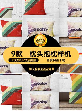 靠垫抱枕样机贴图印花图案创多智能布艺9款文枕头PSPS枕头PS抱枕