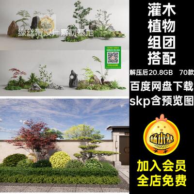 乔木植物组团搭配合集组合庭院70款模型园林景观skp小品灌木公园