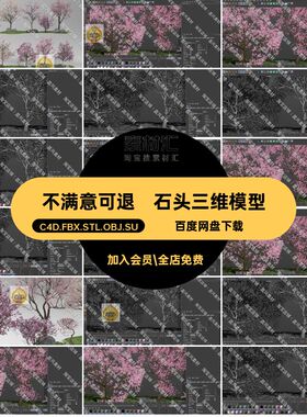 石头三维模型STLFBX草坪石块樱花树樱花树三维模型C4DBlender植物