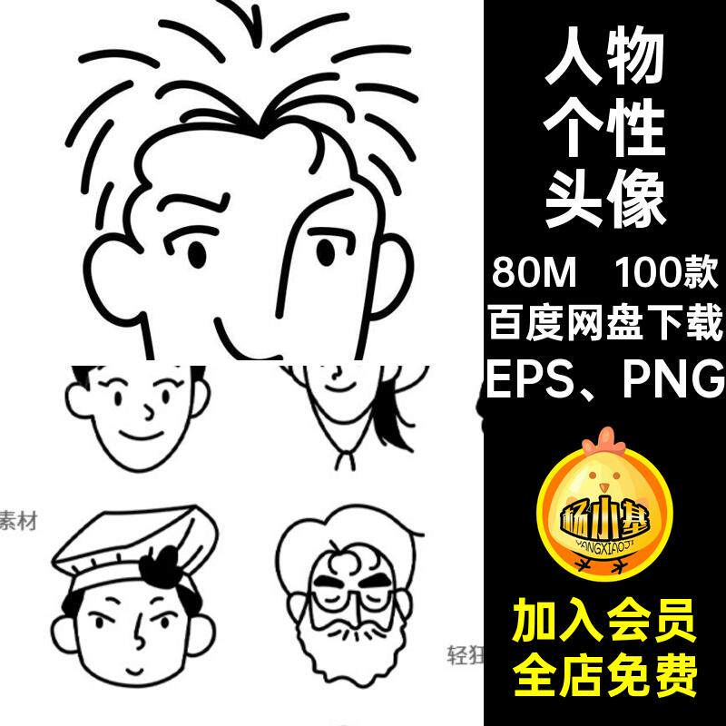 极简个性头像PNG用户男女素材形象矢量插画款个性男EPS PNG人物