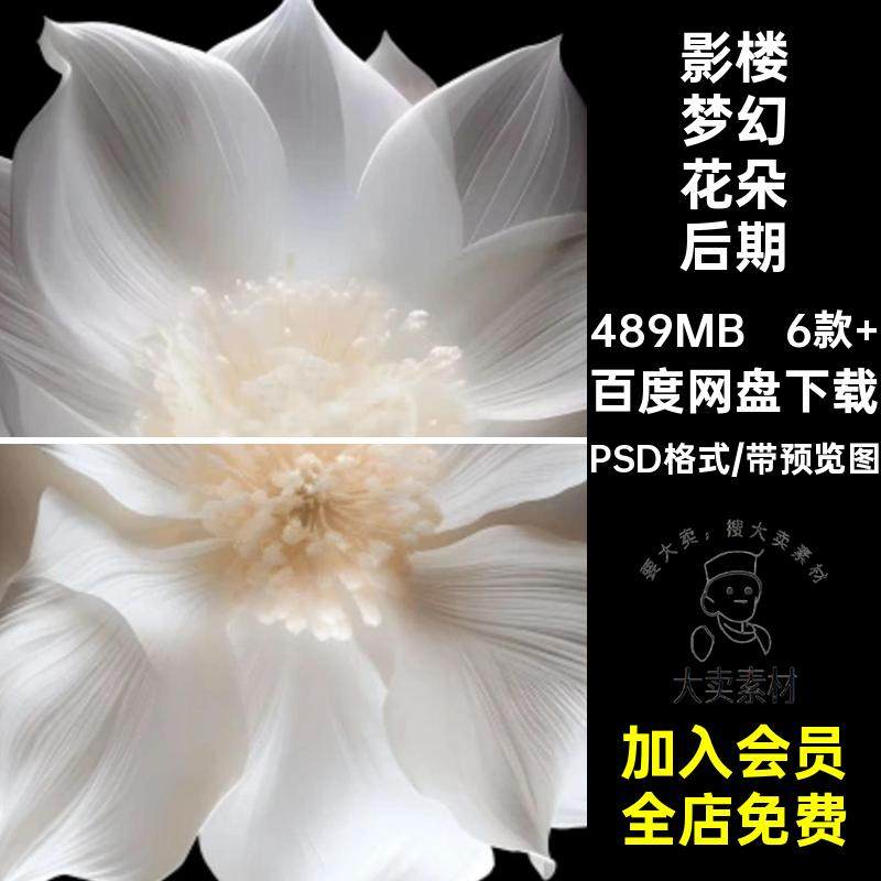 影楼梦幻花朵后期素材PSD格式6款 背景模板拍摄图片大花照片新春