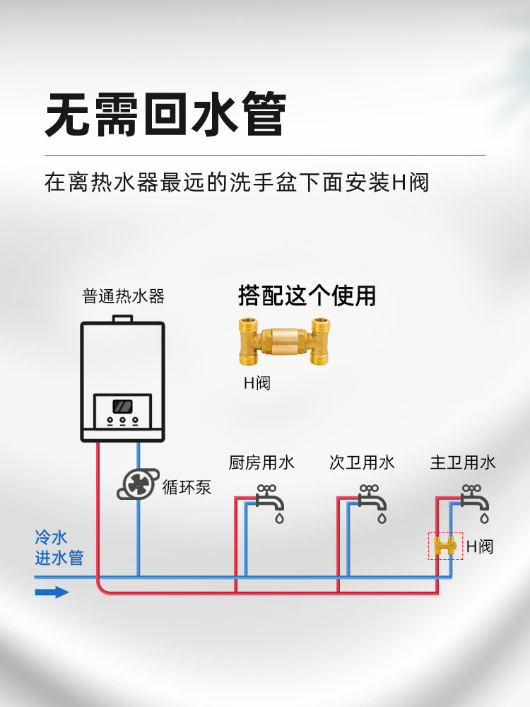 h阀零冷水循环阀4分6分燃气热水器回水阀单向阀止回阀三通回水阀