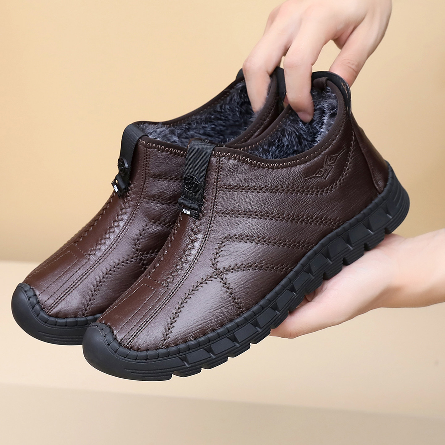 老北京男冬季加绒防滑耐磨棉靴