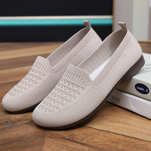 老北京布鞋春秋时尚休闲飞织透气妈妈浅口方口软底防滑老人轻便鞋