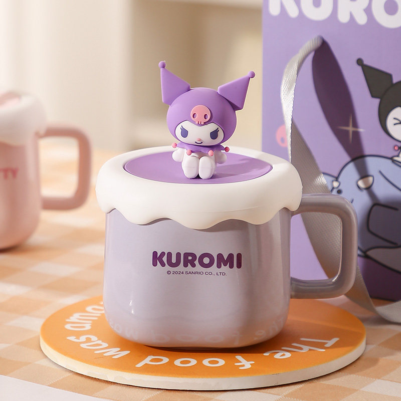 三丽鸥陶瓷杯子库洛米带盖勺马克杯情侣喝水杯女生生日礼物礼盒装