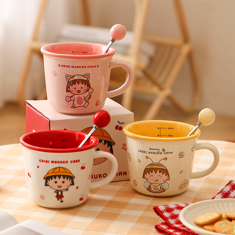 可爱樱桃小丸子牛奶刻度早餐杯