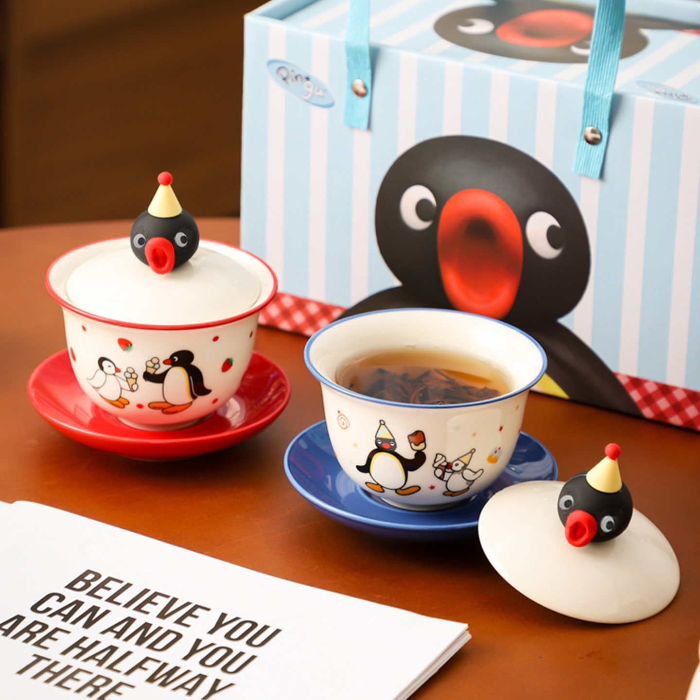 pingu企鹅陶瓷三才盖碗茶具礼盒图片