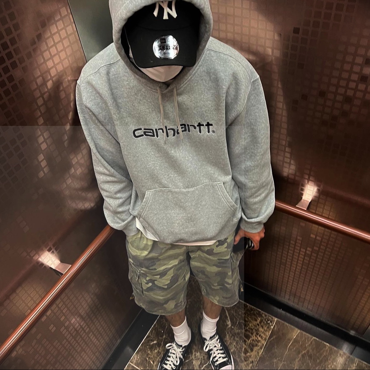 carhartt wip卡哈特刺绣字母连帽卫衣男女情侣宽松加绒灰色外套潮