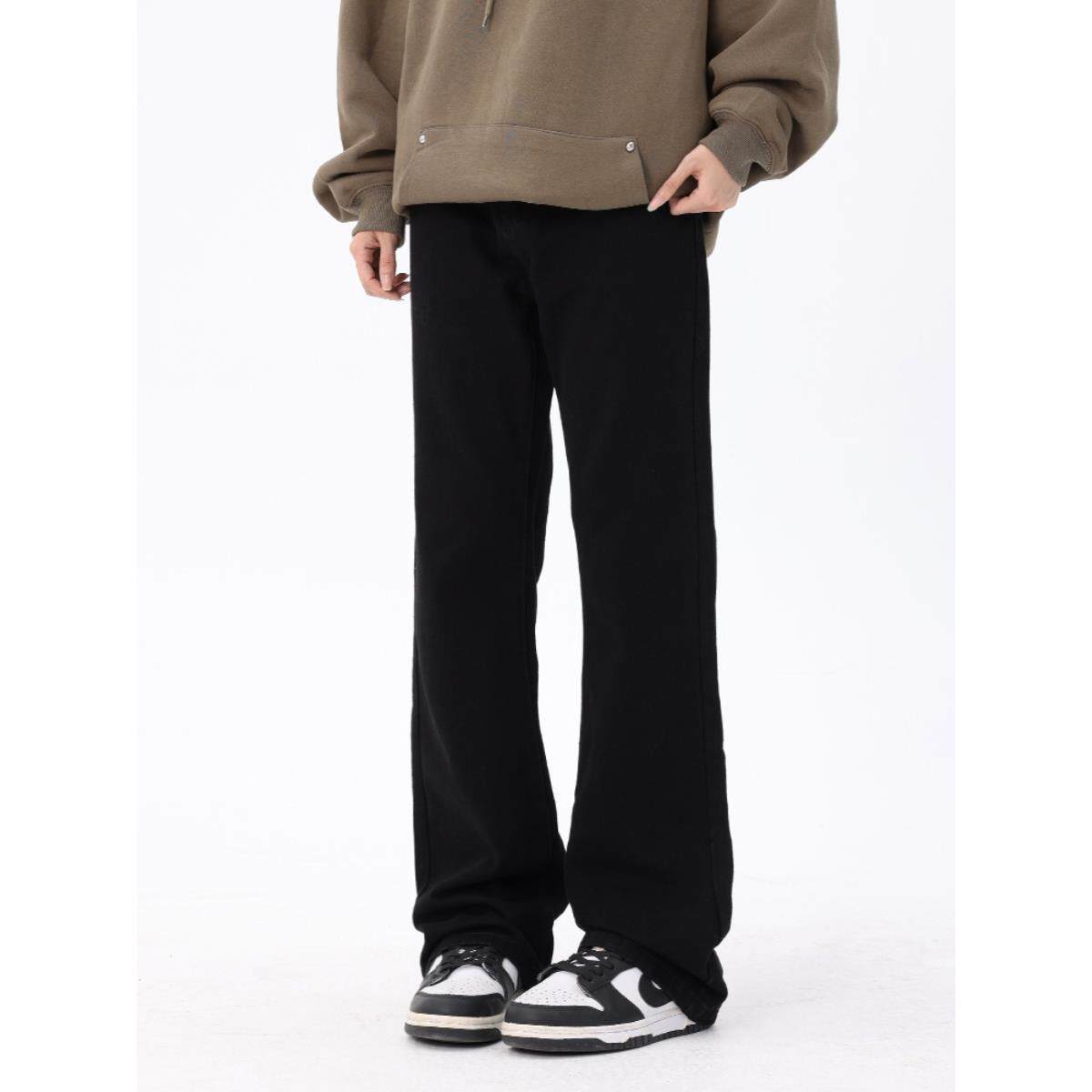 ZLAYCO 美式高街黑色牛仔裤男女国潮百搭直筒基础微喇显瘦长裤子