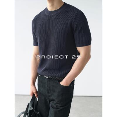 PROJECT 25 亚麻混纺元宝针透气干爽老钱休闲针织圆领短袖T恤春夏